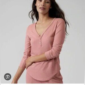 Womens Athleta Wind Down Sleep Top Palermo Pink Waffle Texture Size XL